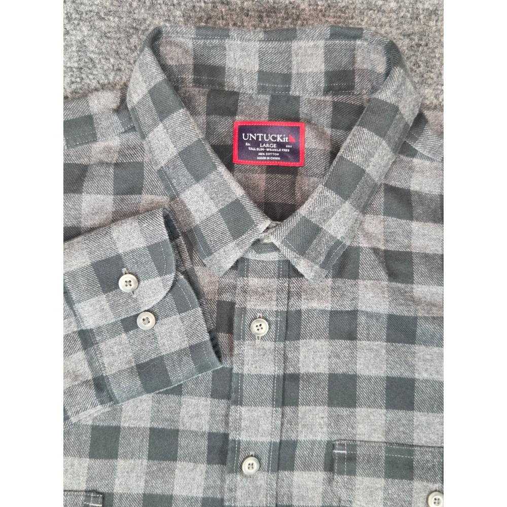 UNTUCKit Flannel Shirt Mens Large Tall Grey Buffalo Check
